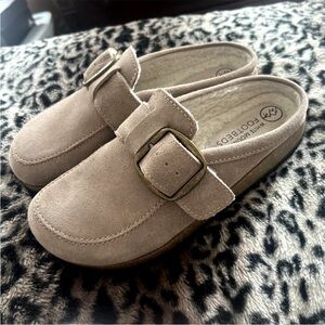 White Mountain Women's Taupe Suede With Faux Fur Bueno Leather Clog Size 8